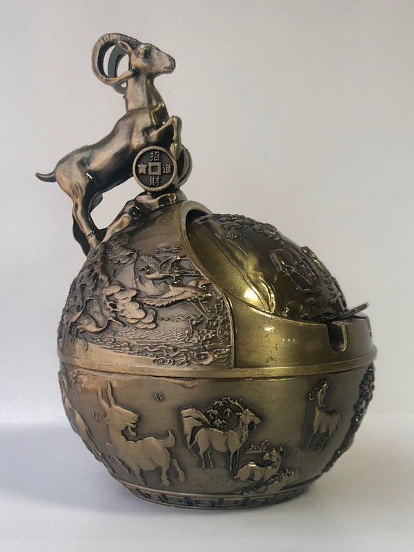 Vintage Metallic Round Markhor Ornament Tray